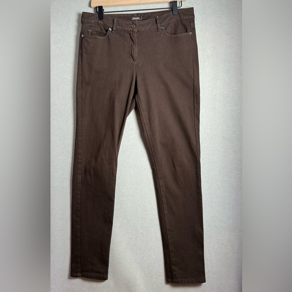J. McLaughlin Women’s Brown Straight Leg Button Pull On Ankle Pants Size 10 - Picture 1 of 10